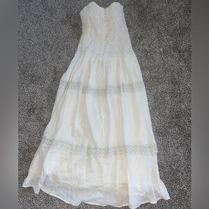 lace gauze crochet strapless bohemian maxi dress tiered small pyramid collection